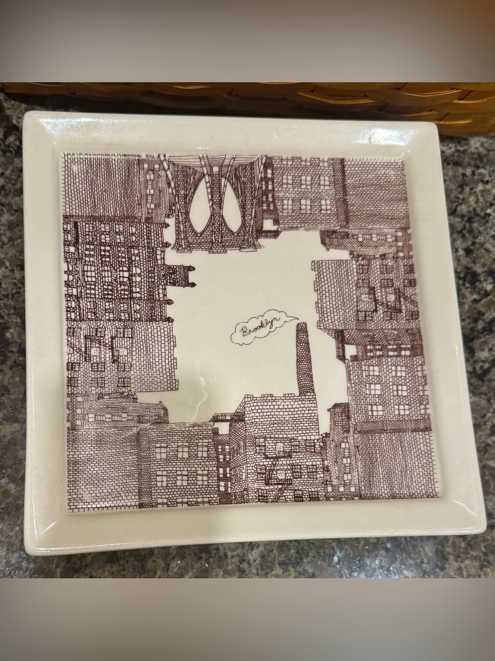 Discontinued Fishs Eddy trinket tray featuring Brooklyn skyline